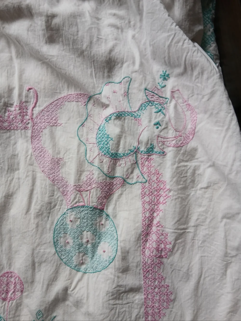Vintage Children's Quilt with Pink and Teal Clown Print